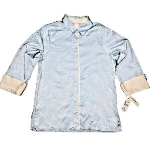 Natori Cotton Silk Overshirt pajama top shirt blue/white small A003277